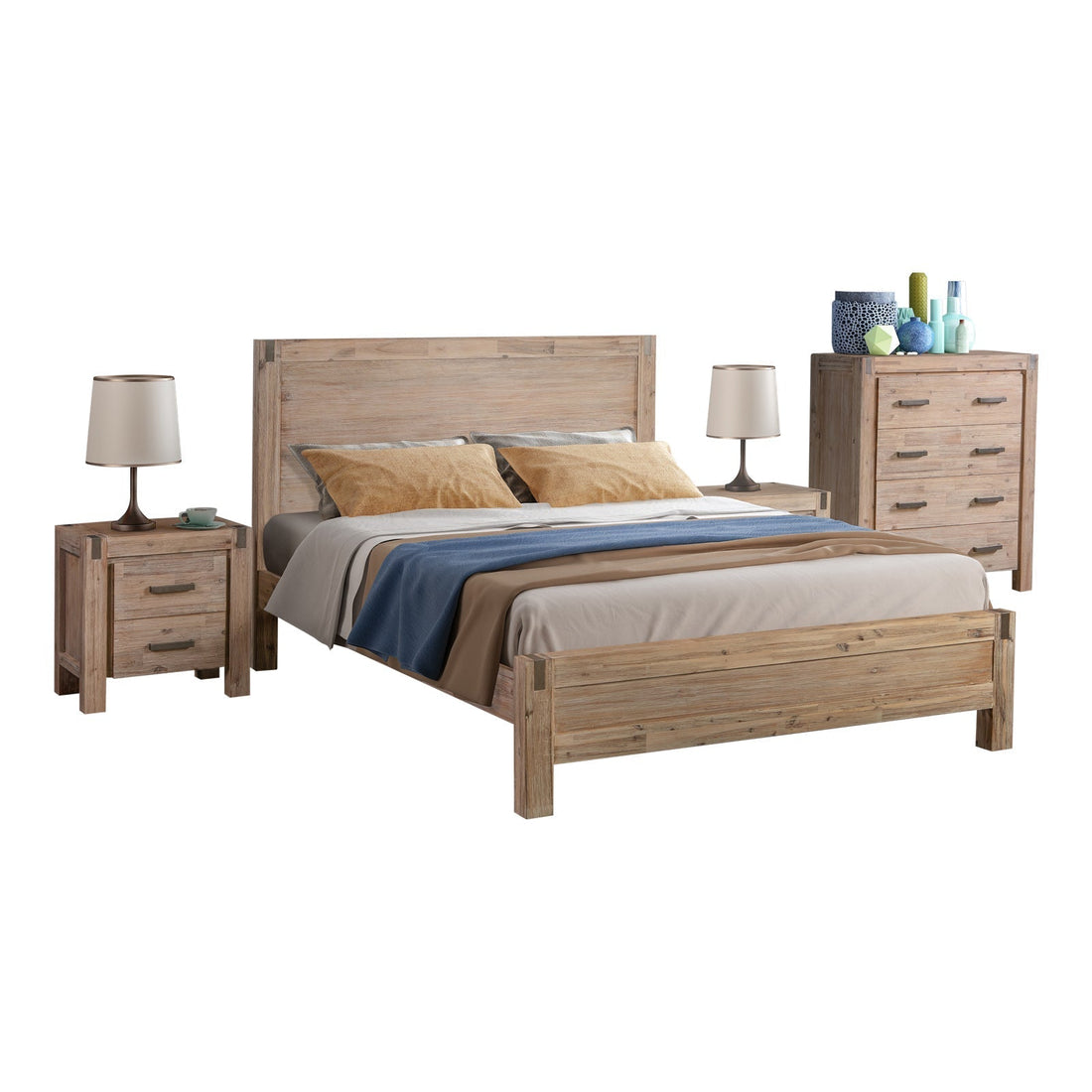 4 Pieces Queen Size Bedroom Suite in Solid Wood