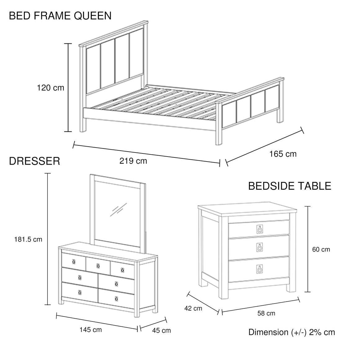 4 Pieces Queen Size Bedroom Suite with Solid Acacia Wood