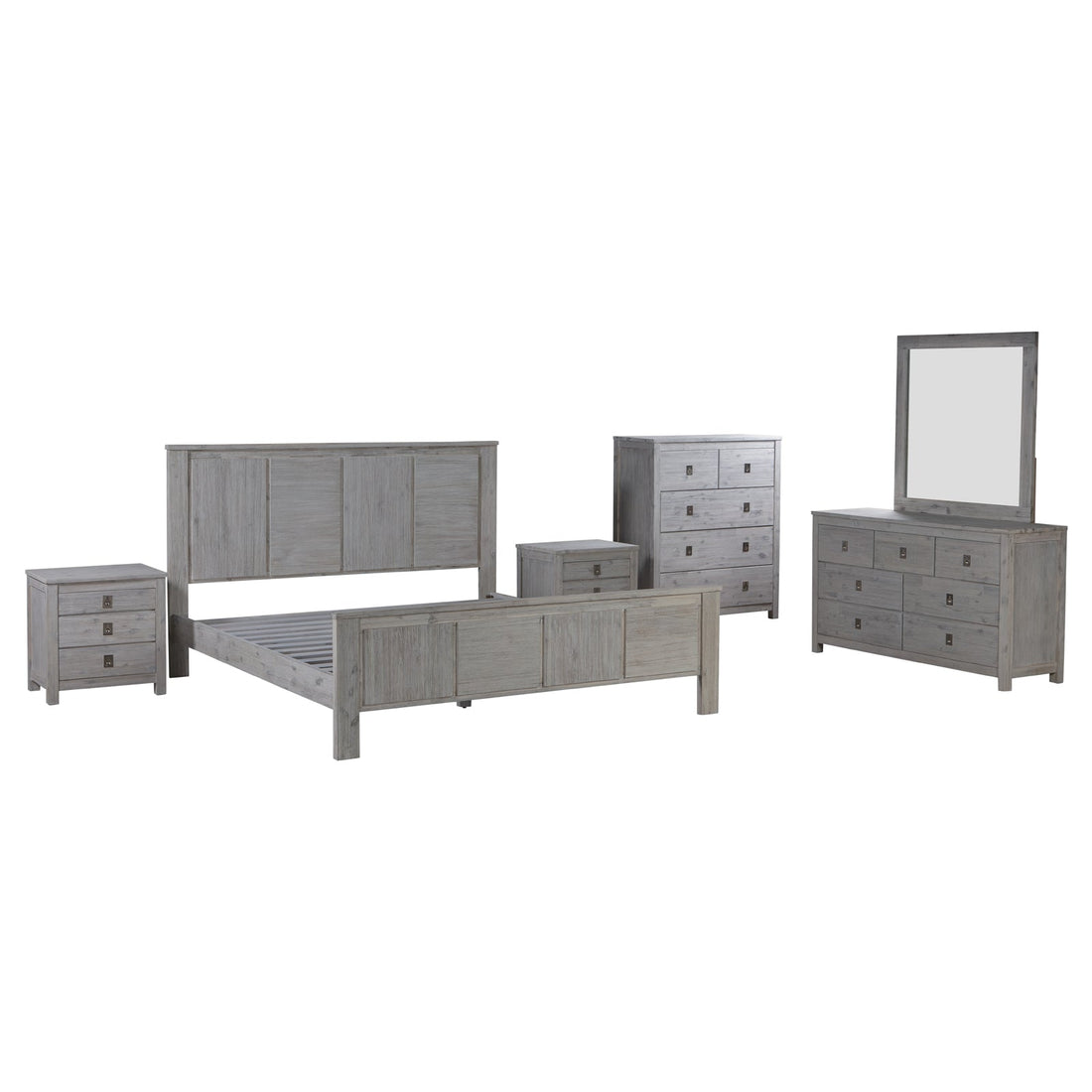 5 Pieces Queen Size Bedroom Suite with Solid Acacia Wood
