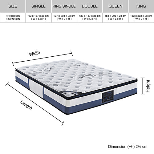 King Single Size Mattress Latex Pillow Top Pocket Spring Foam Medium Firm Bed