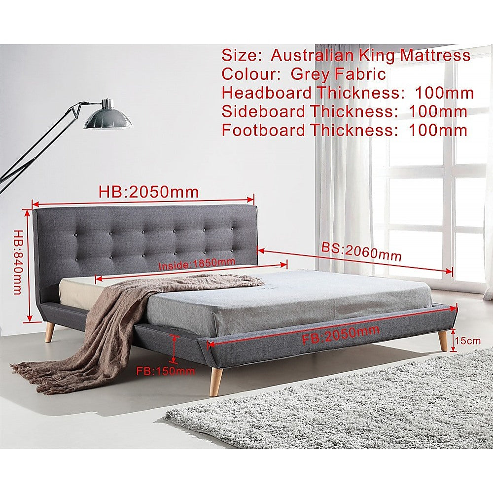 King Linen Fabric Deluxe Bed Frame - Grey