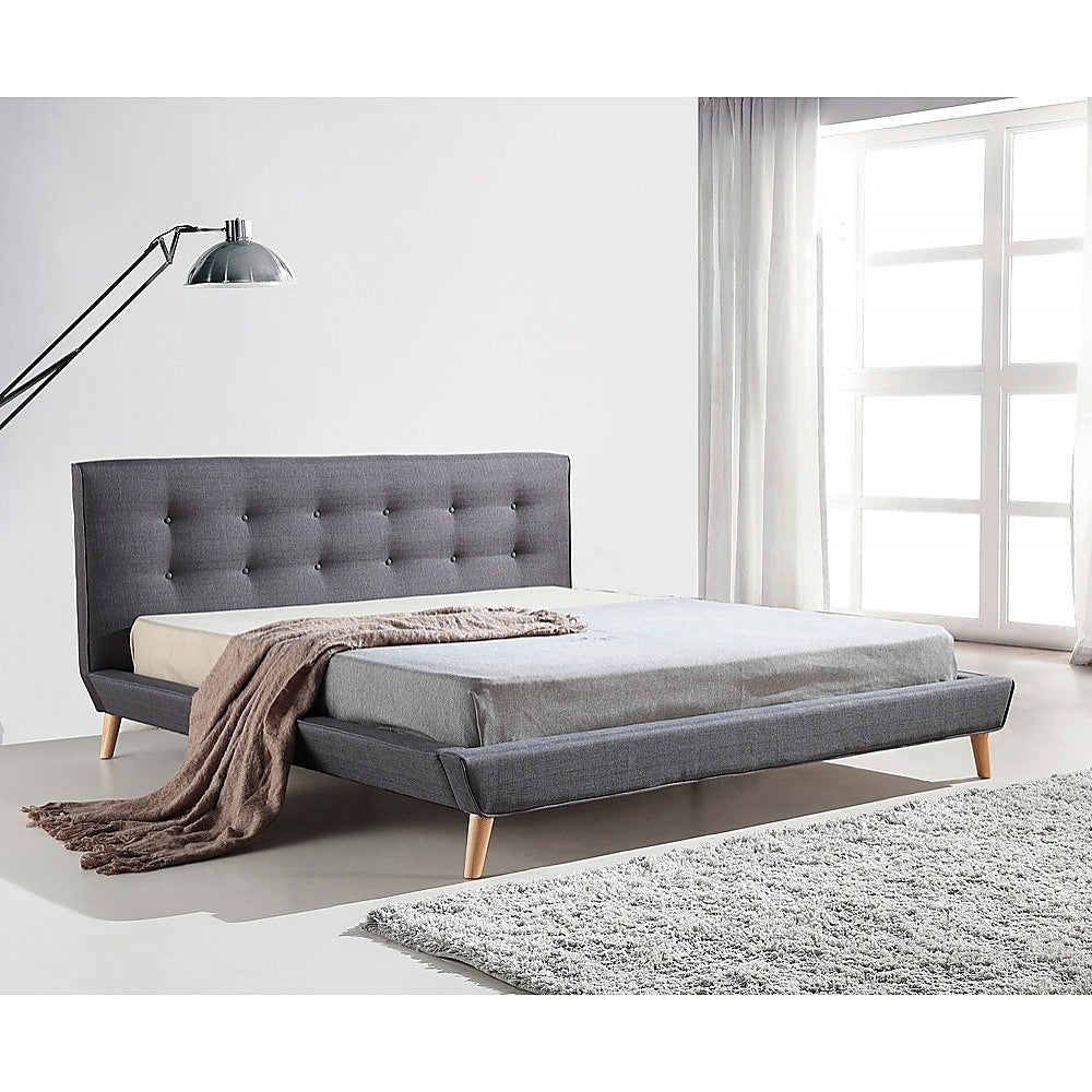 King Linen Fabric Deluxe Bed Frame - Grey