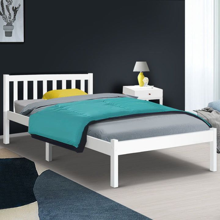 Artiss Bed Frame Single Size Wooden White RIO